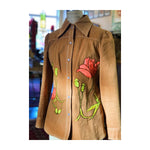 Incredible 1970s Brushed Cotton Pant Suit with Floral Appliqué Size 4