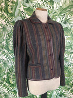 1980s Paul Costelloe Purple Wool Striped Jacket Size 40 / 10