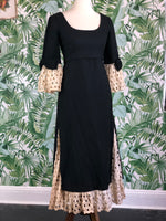 Don Luis de Espana Beautiful Black Cotton Maxi Dress with Eyelet Lace Size 4
