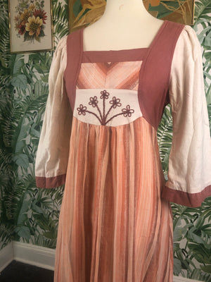 Cotton Hippie Maxi Dress with Hand Embroidery Size Small