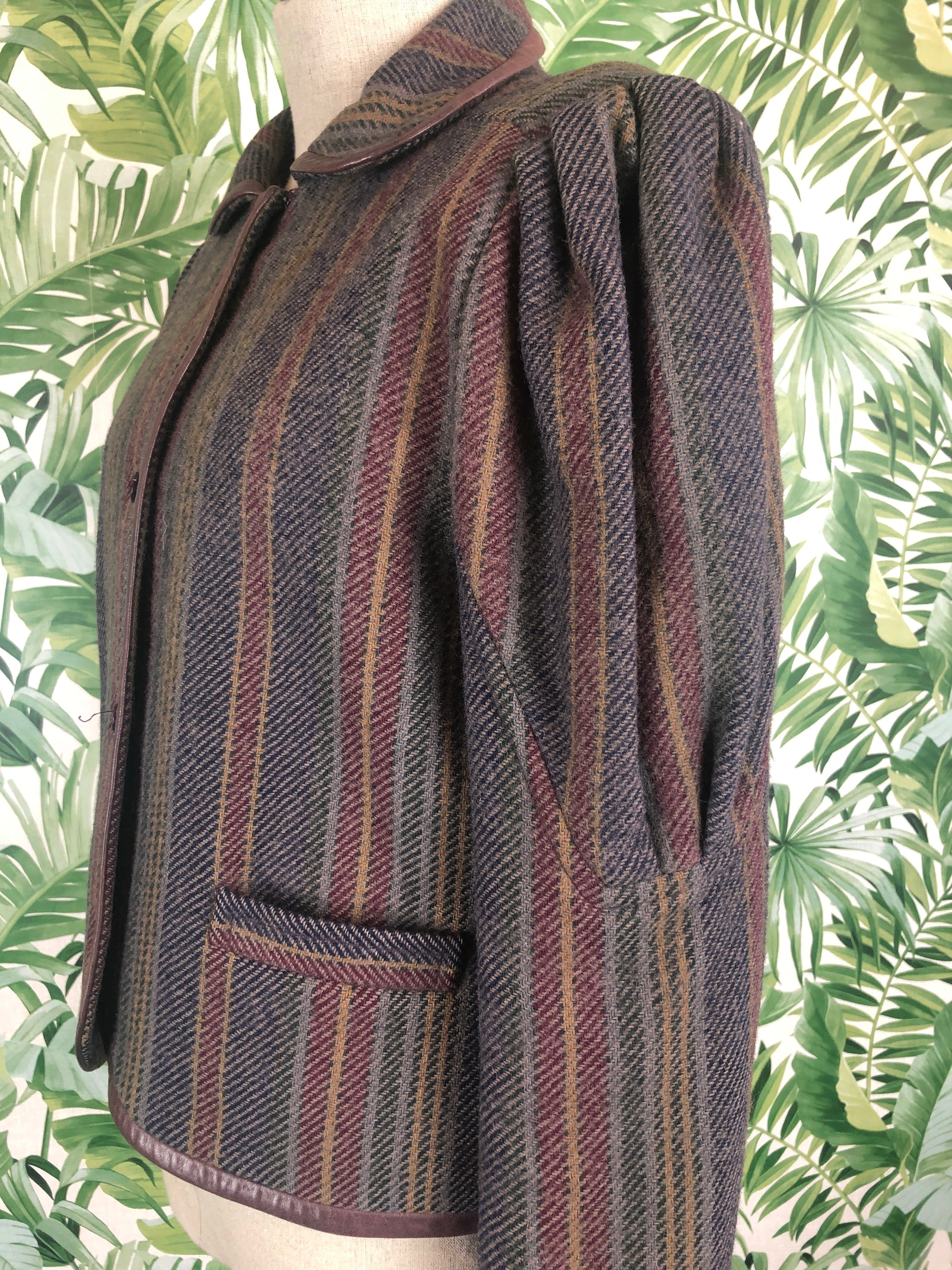 1980s Paul Costelloe Purple Wool Striped Jacket Size 40 / 10